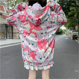 Kawaii Hoodies Long Sleeve Casual Loose Zipper Fleece Coats Tracksuit Female Oversiezd Sweatshirt Cute High Street
