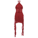Woherb Summer Women's Solid Color Slim High-Waist Street Fashion Hanging Neck Show Back Dress-Outfit