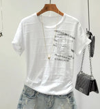 Cotton 3D Stripe Women T Shirt 2019 Summer Soft Fabric Alphabet Female Tee