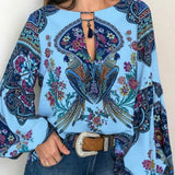 Large Number Of New Women's Fashion Women's Fashion Digital Printing Round Lantern Sleeve Shirts In The Spring And Summer Of