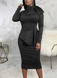 Formal Bow Long Sleeve Solid Knee-Length Office