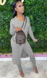 Winter Casual Basic Ribbed V-Neck Slit Long Top and Legging
