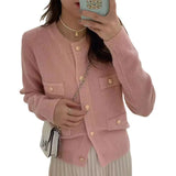 Woherb Autumn And Winter New Korean Version Sweater Coat Female Temperament Sweet College Wind Long Sleeve Knit Cardigan Jacket Female-Outfit
