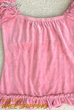 y2k Kawaii Milkmaid krótki Top przycisk Ruffles wykończenia zasznurować T-shirt kobiety swetry Tees słodki Fairycore Grunge gorset-Outfit