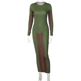 Nightclub Women O Neck Long Sleeves Patchwork Sexy Maxi Dress 2021 Fashion Contrast Colors Party Mid Calf
