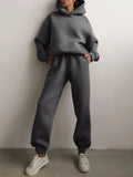 Tracksuit Autumn Plus Fleece Sweatshirts Two Piece Set Casual Oversized Solid Female Sports Hoodie Suit Long Pant