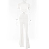 Elegance Jumpsuit Women Summer Knitted Turtleneck Backless Sexy Wide Leg Jumpsuit Femme Y2K Hollow Out White