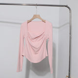 French Style Long-Sleeved T-Shirt Girl Autumn And Winter Collar Folded Folded Body Inside The Bottom Shirt Top