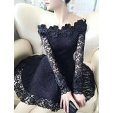 Autumn New Flower Lace Women Dress Slim Long Sleeve Female