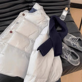 Loose Milk Blue Hatless Round-Neck Cotton Coat Women Winter Small Thick Short Cotton Cotton Jacket