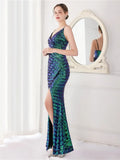 Formal Sequins Strap Slit Mermaid Evening