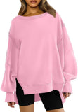 Women's Clothing 2025 Autumn And Winter New Women's Large Round-Neck Sweatshirt Side Open Fork Long-Sleeved