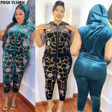 Velvet African Clothes for Women Diamonds Sequins Hooded Tops Pants Elegant Tracksuit Two Piece Set Sweatsuit Outfits-Outfit
