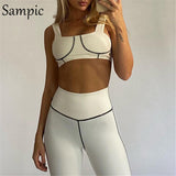 Casual Fashion Tracksuit Women Pants Set Sport Black Sexy Crop Tops And Long Bodycon Biker Pants Suit Two Piece Set