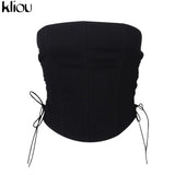 Kliou Breast Wrap Sexy Hot Bandage Top Women Sleeveless Backless Solid Fashion Party Clubwear Bodycon Cropped Tank