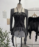 Tidal Irregular Hanging Neck Tie With Hollow Spliced Niche Pads On The Shoulder With Long-Sleeved T-Shirt