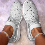 Casual Sneakers 2020 Summer Fashion Crystal Bling White Sneakers Slip On Flat Vulcanize Shoes Breathable Socks