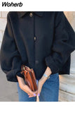 2023 Autumn Winter Women Elegant Solid Color Wool Coats Chic Turn Down Collar Long Sleeve Coat Female Chic Outerwear 729-1-Outfit