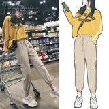 Quality Spring Cargo Pants Ins Popular Slim Casual Elastic Waist Female