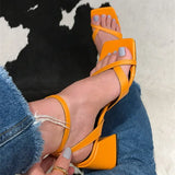 2022 Women's Sandals Sexy Thick High Heels Buckle Candy Solid Color Casual Summer Footwear Ladies Shoes Party Sandals