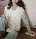Woherb Small V Collar Soft Waxy Simple And Generous Knitting Vest New Female Gentle Girl Pure Color Sweet Sister Vest Female-Outfit