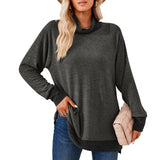 / Winter 2023 New Women's Scarf Collar Color Long-Sleeved Loose T-Shirt Top-Outfit