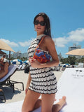 Striped High Waist Knitted Shorts Suit For Women Chic O Neck Short Sleeves Crop Tee Set 2024 Summer Lady Vacation Outfit-Outfit