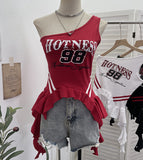 Shooting Hottie Slant Shoulder Short Letter Print T-Shirt Summer Waist Thin Sling Vest Sleeveless Top