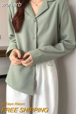 Korean Fashion Tunic for Women 2023 Summer Top Women Green Chiffon Blouse for Women Long Sleeve Shirts Office Clothes-Outfit