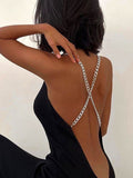 Black Sexy Sleeveless Solid Backless Chains Midi