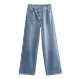 Women's Autumn New Design Sense Fashion Asymmetrical Double Waist High-Waist Wide-Legged