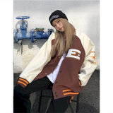 Bomber Woman Jacket Hip Hop Furry Bone Patchwork Color Block Jackets Mens Harajuku Streetwear Men Baseball Coats