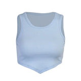 Women Crop Top Sleeveless Tank Top Summer Casual Slim Knitted Irregular Streetwear Solid White Vest 2020 Women
