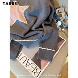 Winter Casual Knitting Long Sleeve Heart Appliques Pullovers For Women Vintage Loose Fit Grey Knitwear Sweater Cozy Top-Outfit