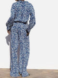 2023 Women Summer Wide Leg Pants Fashion Vintage Print Elastic waist Female Elegant Street Pant Trousers Clothing-Outfit