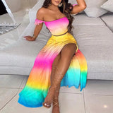 2021 Fashion Vintage Floral Print Two Piece Set Women Elegant Sexy Off Shoulder Tops And Split Long Dress Suit Summer Casual