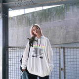 autumn letter print women reflective Hoodies Sweatshirts Casual Loose Long Sleeve Tracksuit hoodies women white