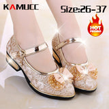 2021 New Baby Girls Sandals Children Shoes Princess Wedge Sandals Fashion PU Leather Sandals for Girls Bow Non-slip Low