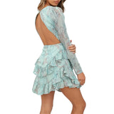 Summer Women Beach Vacation Floral Backless Dress 2021 Long Sleeve O-Neck Print Long Sleeve Round Neck Ruffles