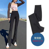 Woherb Micro Bell Pants Slit Slim Slim Small Floor Pants High Waist Autumn Female Slit Suit Long Pants-Outfit