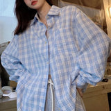 Women Sunscreen Shirt Spring Summer Checkered Design Sense Blouses Long Sleeved Chic Outerwear Cardigan Shirt Tops-Outfit