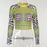 2021 Women Autumn Long Sleeve 3D Printed Slim Fashion T Shirt Crop Tops Fall Female Clothing