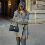 Woherb Women's Fall And Winter Trend Is Advanced With A Two-Piece Striped Suit Jacket Skirt Fashion Suit-Outfit