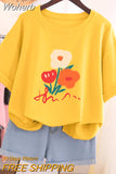 100% Cotton L-5XL T Shirt Plus Size Tshirt Short Sleeve Women Top Summer Cartoon Print Couple O Neck Oversized T Shirts-Outfit