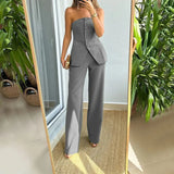 Woherb 2023 New Casual Fashion Suit Button Temperament Strapless Suit Pants-Outfit