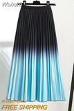 Summer Gradient Color Skirt High-waisted Striped Pleated Skirts Women Casual Midi Long Skirts Streetwear QH1794-Outfit