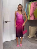 Women Loose Chic Gradient Color Suspenders Dress Summer Casual Female Party Club Dresses Elegant V Neck Sleeveless Vestidos-Outfit