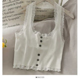 Lace tank corset top women halter neck sweater vest clothes sweet kawaii girly sleeveless vest summer single-breasted crop