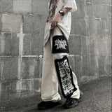 Gothic Punk Cargo Pants Anime Patch Pants for Men Women High Waist Black Trousers Wide-leg Casual Pant Harajuku Y2k Male