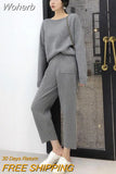 2 pieces Set Tracksuits Women 2023 Autumn Winter Thick Warm O-neck Loose Sweater+Ankle-Length Pants Warm Cashmere Suit-Outfit